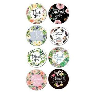 500 Floral Multicolor Thank You Stickers 1" circle